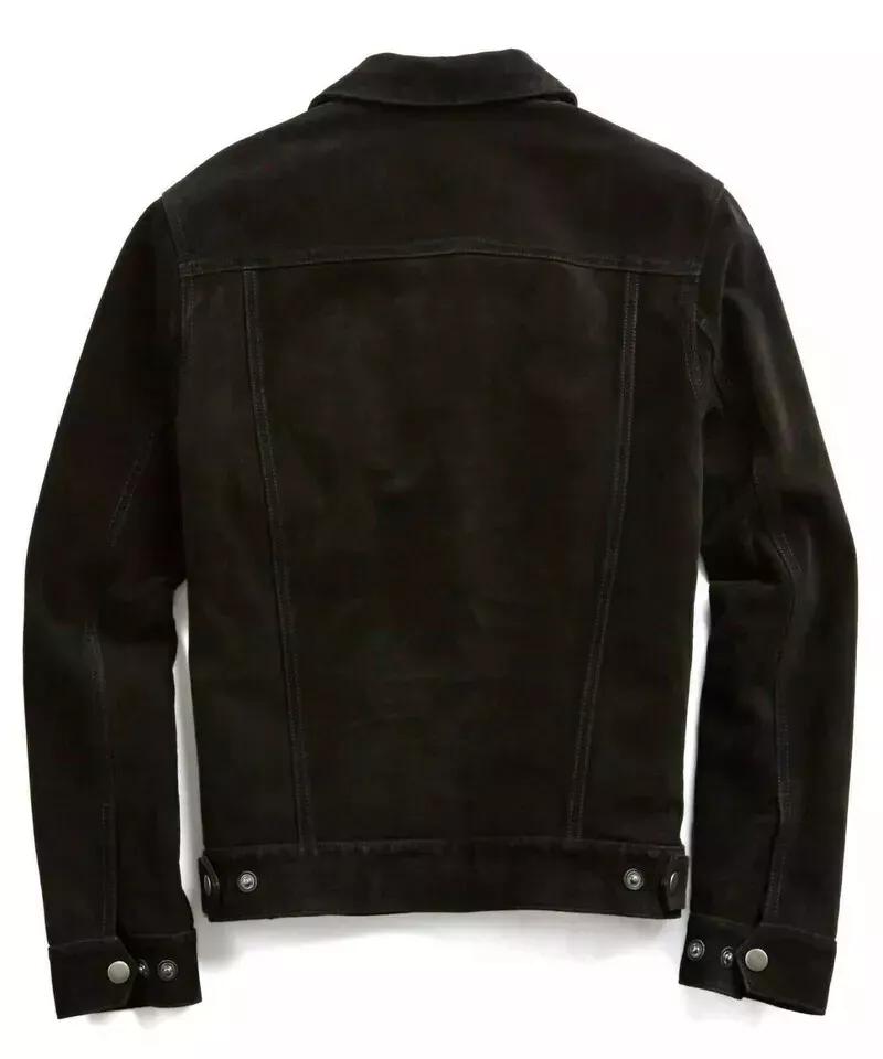 Stylish Handmade Men's Casual Fashionable Black Soft Suede Genuine Leather Shirt