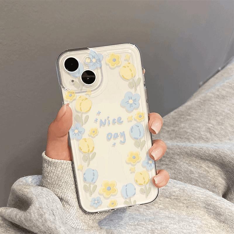 Flower Phone Case for IPhone 16 15 14 13 12 11 Pro Max 14 15 16 Plus Shockproof Transparent Soft Cover Bumper Dustproof