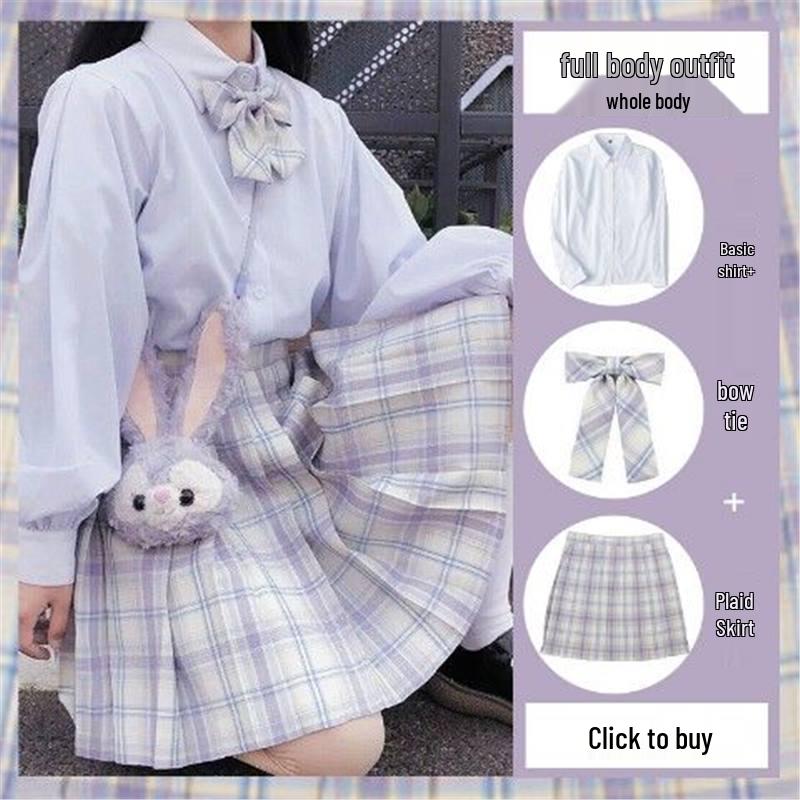 

Authentic Japanese JK Plaid Skirt Uniform Set – Mid-Length Sailor Suit with Pleated Skirt Medium