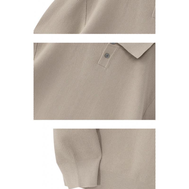 Spring and Autumn New Polo Shirt Turn-Down Collar Long Sleeve Knitted Sweater Men's British Business Style Slim Fit