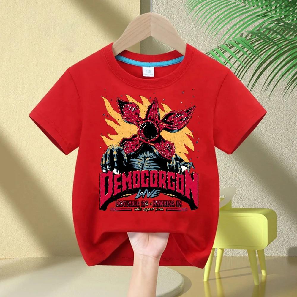 Stranger Things Demogorgon Print T-shirt for Boys and Girls, Classic Short Sleeve T-shirt with Inverted Design from 1983, Gift F