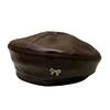 Bow Octagonal Hat Solid Color Painter Hat Fashion PU Leather Beret  Ladies