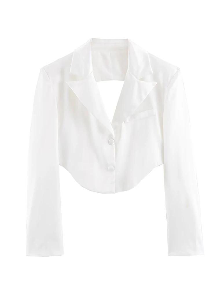 New Women Spring Summer Casual White Two Button Cropped Vest Lapel Collar Curved Hem Sleeveless For Work Office Daily Wear