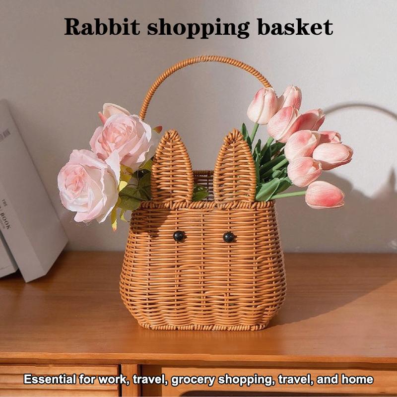 Rabbit Shape Imitation Rattan Hand-Woven Hand Basket Wedding Gift Pography Props Storage Basket Rabbit Fruit Basket