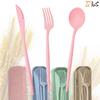 Eco-Friendly Wheat Straw Cutlery Set: Knife, Fork, Spoon & Chopsticks - Portable 4-Piece Tableware for Students & Professionals, Ideal Gift