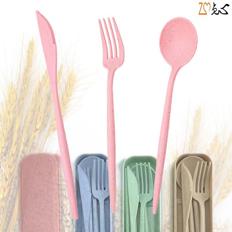 Eco-Friendly Wheat Straw Cutlery Set: Knife, Fork, Spoon & Chopsticks - Portable 4-Piece Tableware for Students & Professionals, Ideal Gift