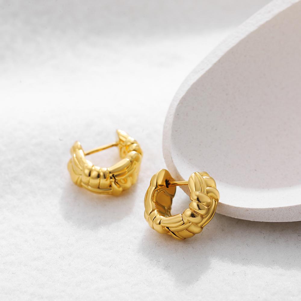 Twist Woven Mini Hoop Earrings for Women Gold Plated Pleat Thick Small Huggie Hoops Ear Buckle Piercing Jewelry New Design