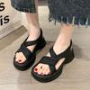 Soft leather sandals women's 2025 summer new muffin platform small beach shoes high-end skirt Roman shoes