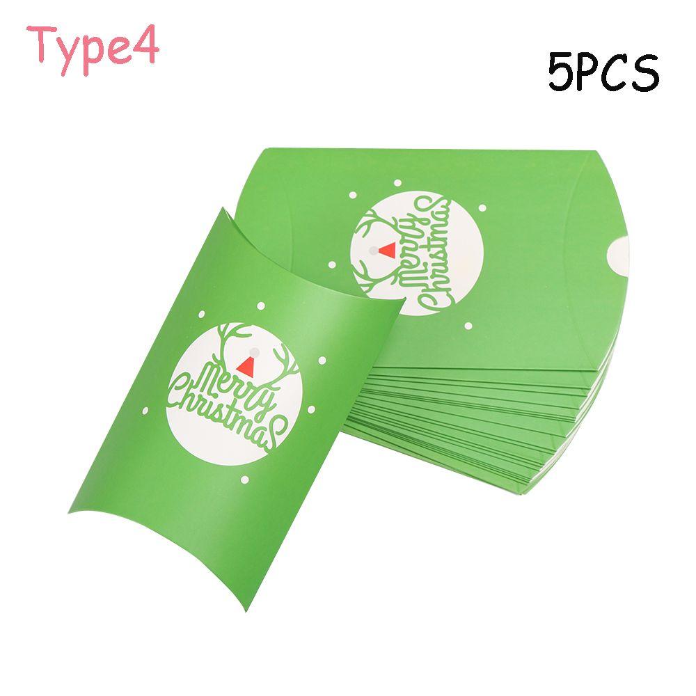 

5/10 шт. Новий подарунковий мішечок Вечірка Паперові коробки для цукерок Форма подушки Крафт Подарунковий пакет Різдво Type4 5pcs