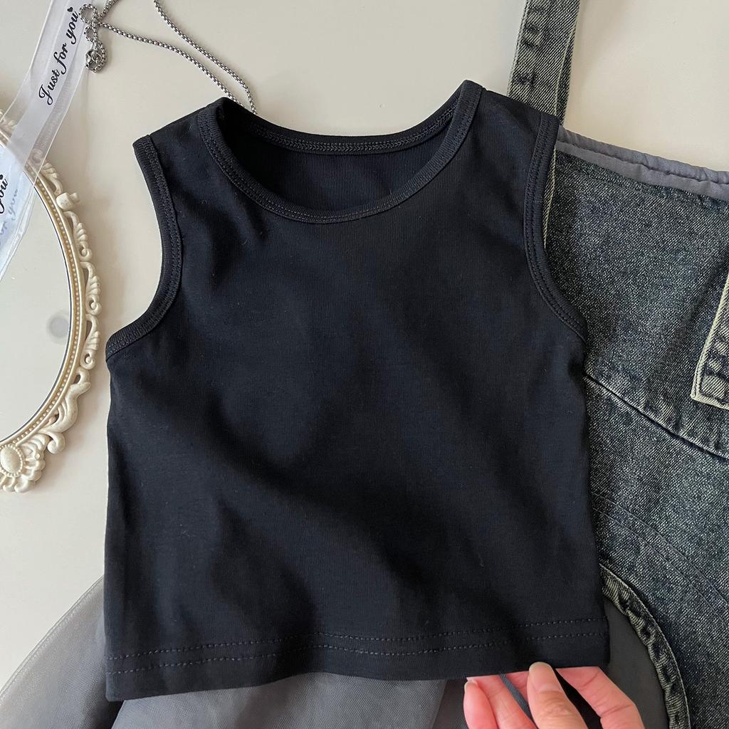 Girls' Summer Set Korean Denim Mesh Dress+vest Princess Two-piece Set Trendy