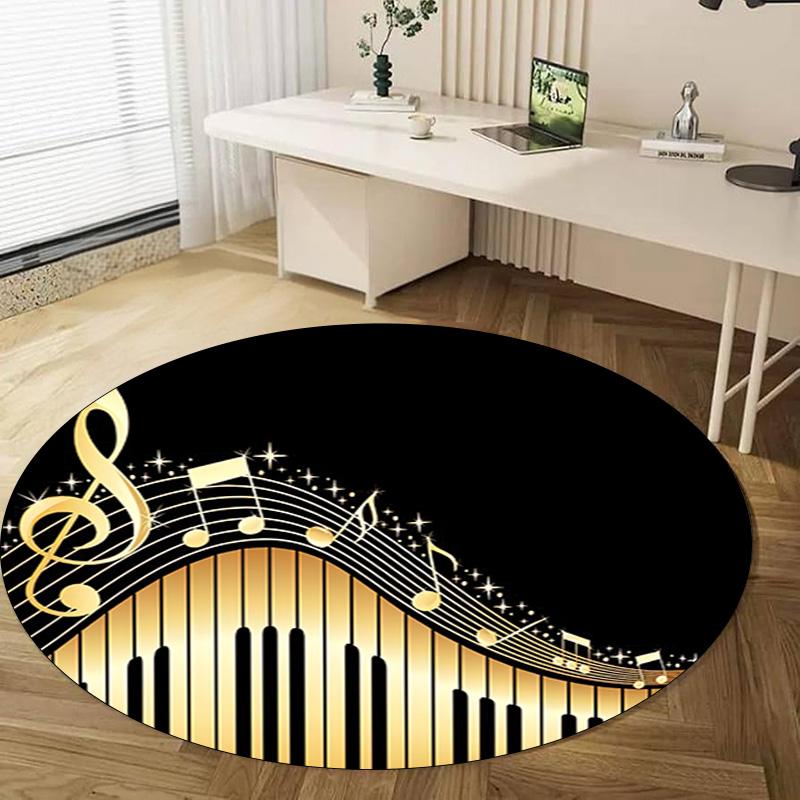 1Pc Staff music Circular Print Rug - home decoration Carpet For Living Room Bedroom Flooring Computer Chair Area Rug