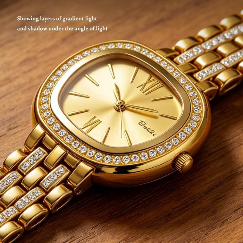 Womens Elegant Rhinestone Wrist Watch Waterproof Classic Roman Dial Ladies Dress Watch Alloy Strap