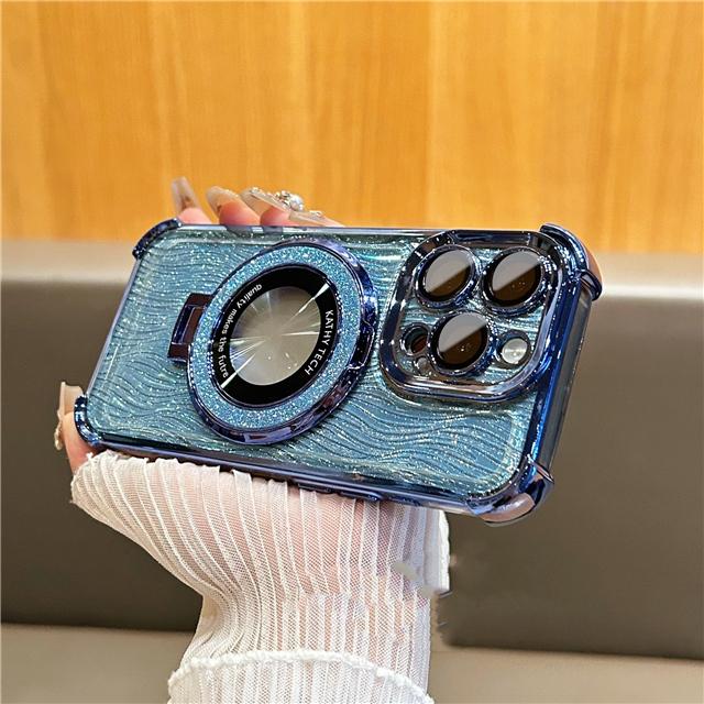 

Роскошный чехол для iPhone 16 Pro Max с гальваническим покрытием, блестящий чехол-подставка для iPhone 13 14 15 Plus, защитная крышка для объектива for iphone14Plus(6.7 )