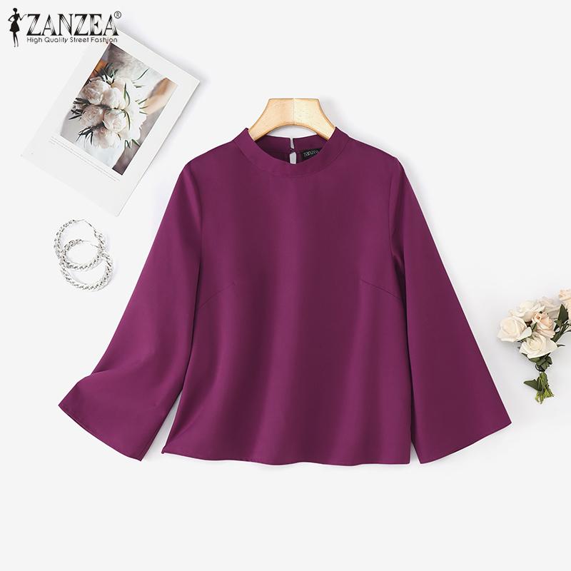 ZANZEA Women Stand Collar Loose Casual Long Sleeve Blouse
