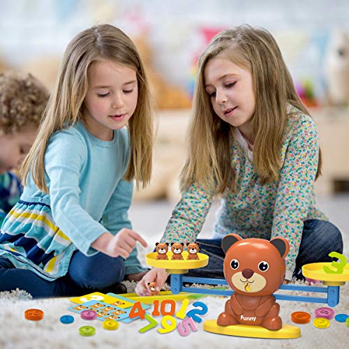 REMOKING Balance Game Toy with Numbers, Scales, and Bear Design for Pretend Play and Calculations, Perfect for Boys and Girls, Birthdays, and Christma