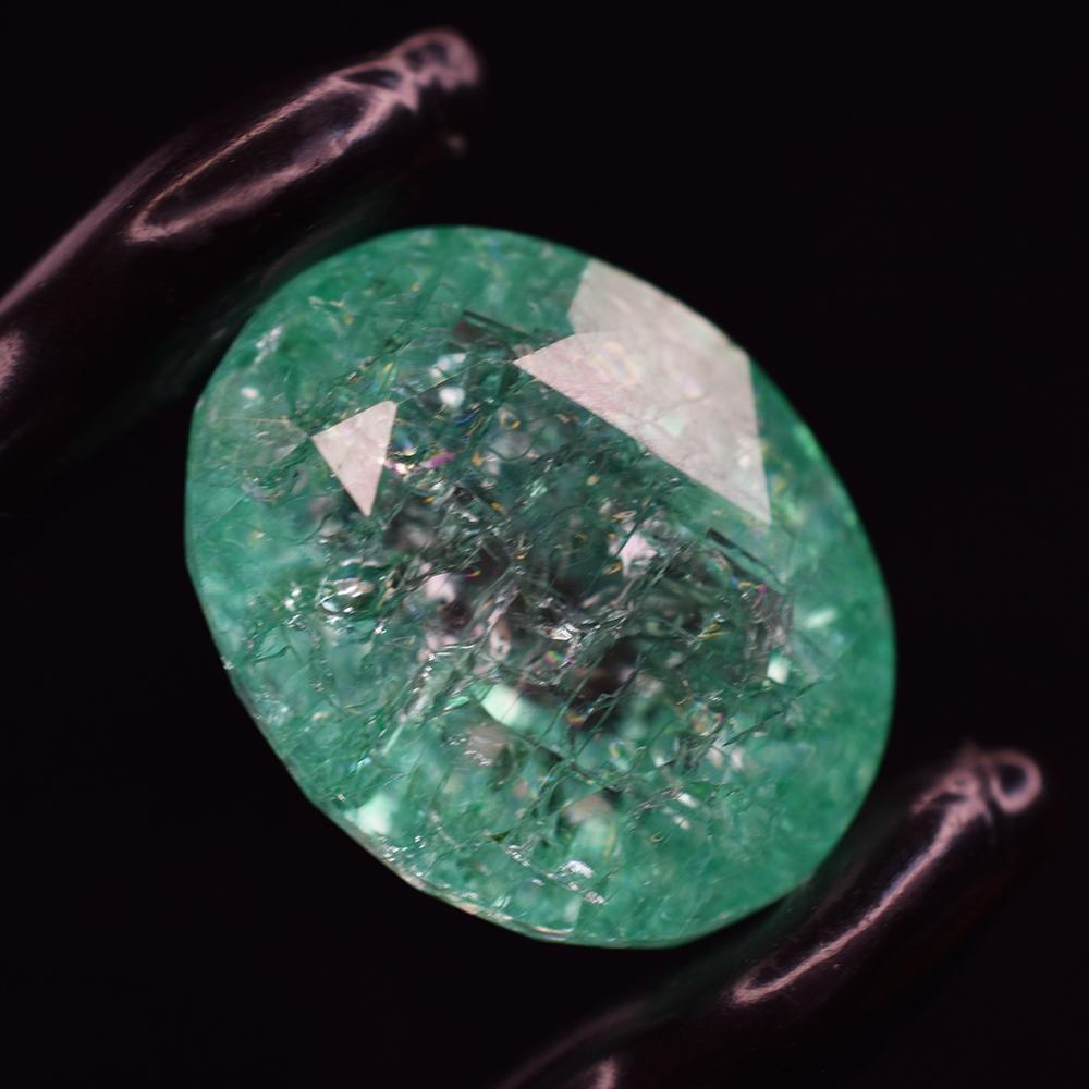 Natural Green Emerald 21.55 Ct Certified Oval Cut Loose Gemstone Making For Gift