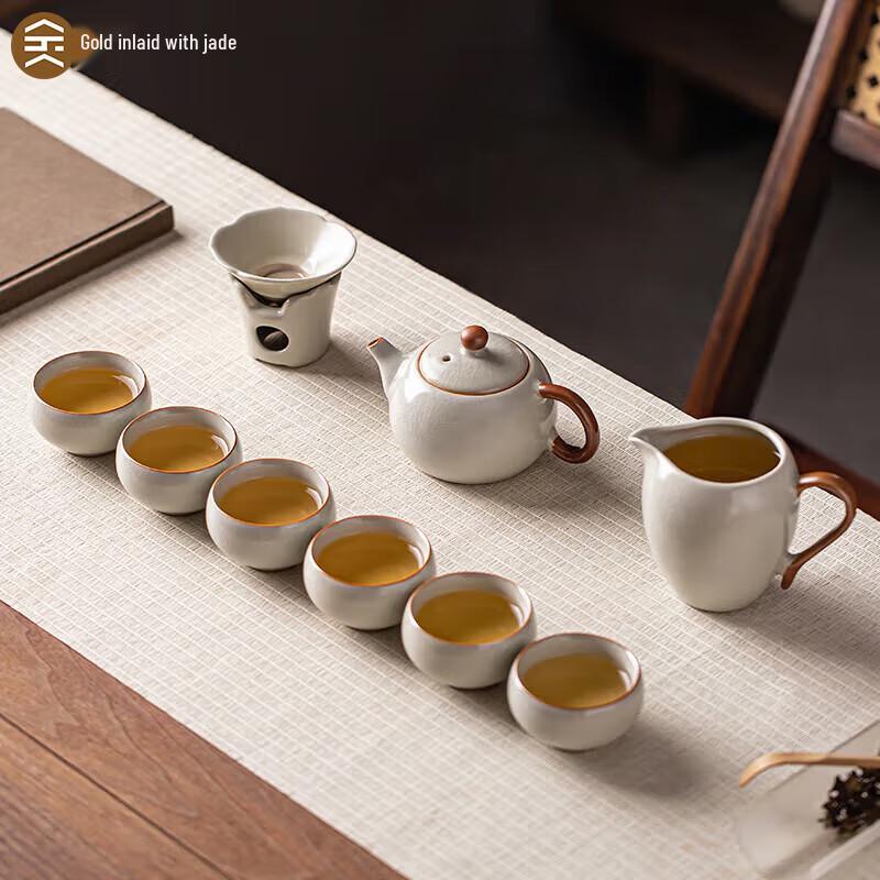 Gold Inlaid Jade Ru Kiln Kung Fu Tea Set