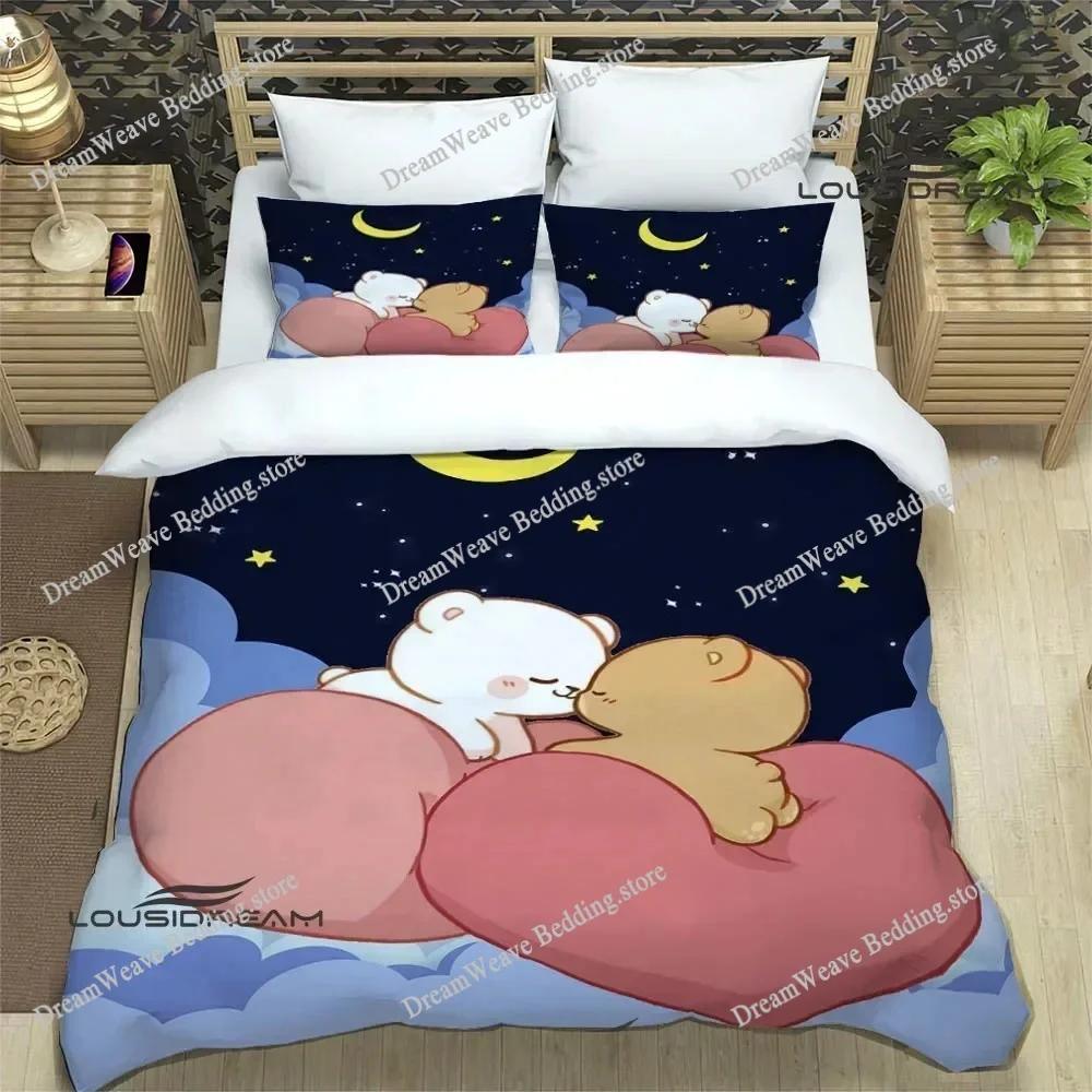 Cute Cartoon Bear Printed Bedding Sets Exquisite Bed Supplies Set Duvet Cover Bed Comforter Set Bedding Set Luxury Birthday Gift