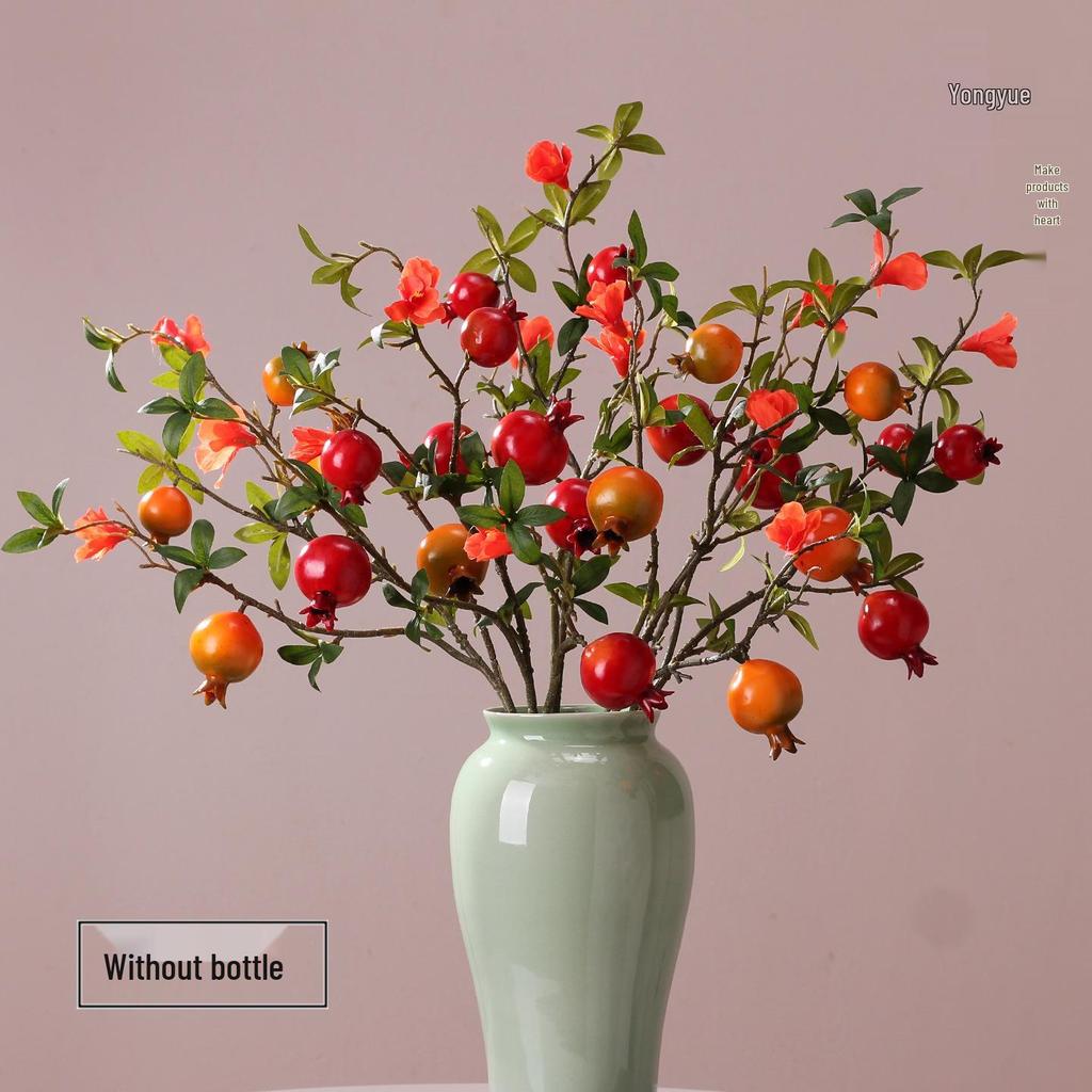 Artificial Pomegranate and Persimmon Fruit Flower Branch for Living Room or Entryway Decor