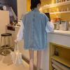 Women's Polo Neck Sleeveless Denim Cardigan Loose Fit Casual Vest Jacket Mid Length Waistcoat For Spring Autumn Daily Street Layering Outfit
