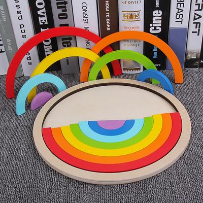 Wooden Rainbow Toys Blocks Learning Game Gifts Geometry Building Blocks Montessori Children Toys