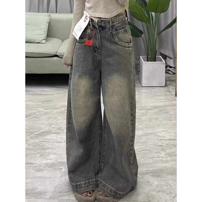 Plus Size High Waist Distressed Denim Jeans for Women – Loose Wide-Leg, Straight Fit