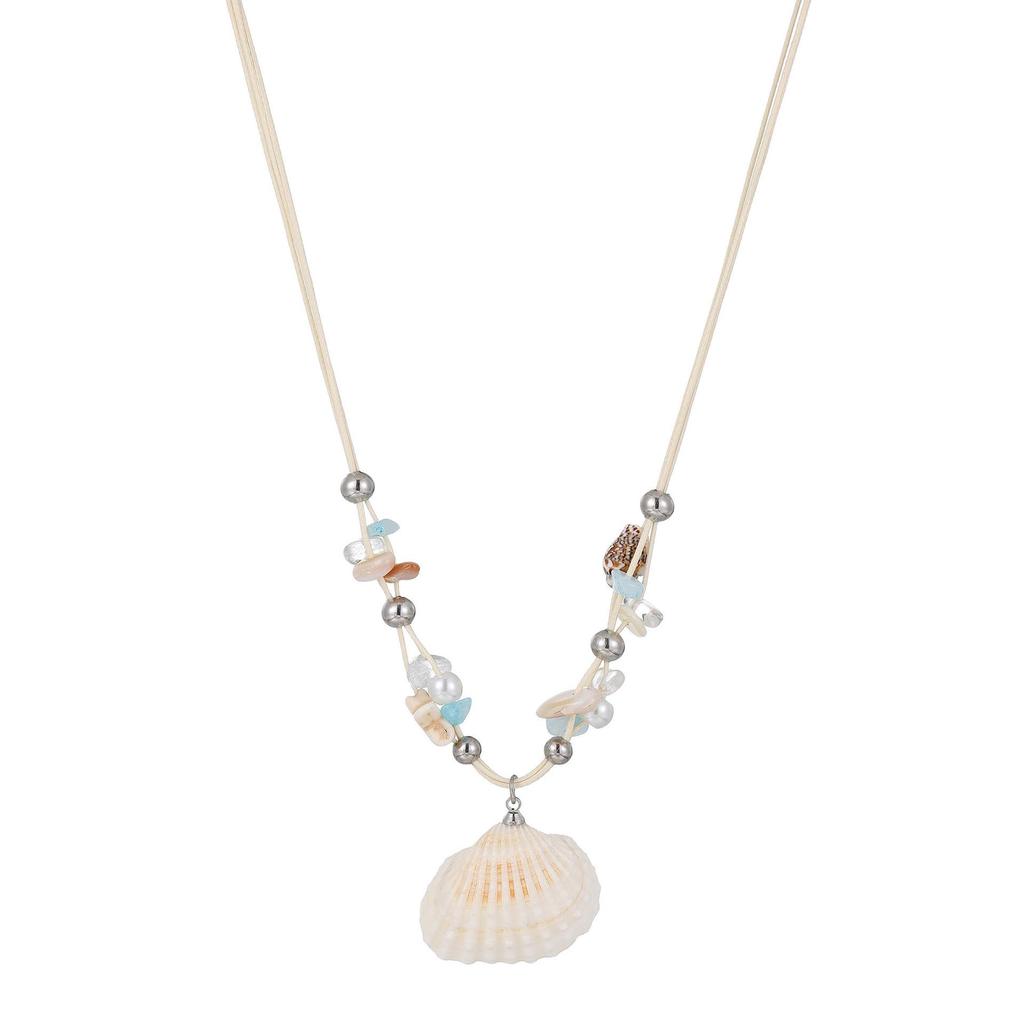 Pearl Style Shell Pendant Necklace: Women's Beaded Clavicle Chain with Seaside Luxury Charm