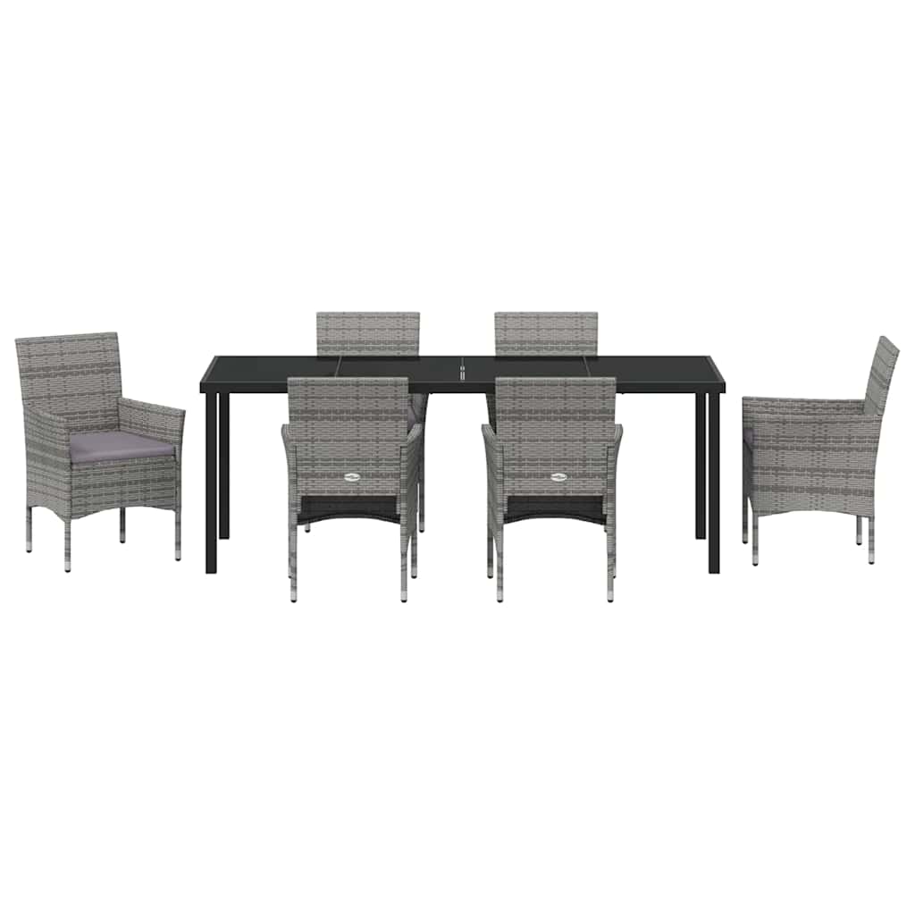 Garden Dining Set with Cushions 7 pcs Grey Poly Rattan