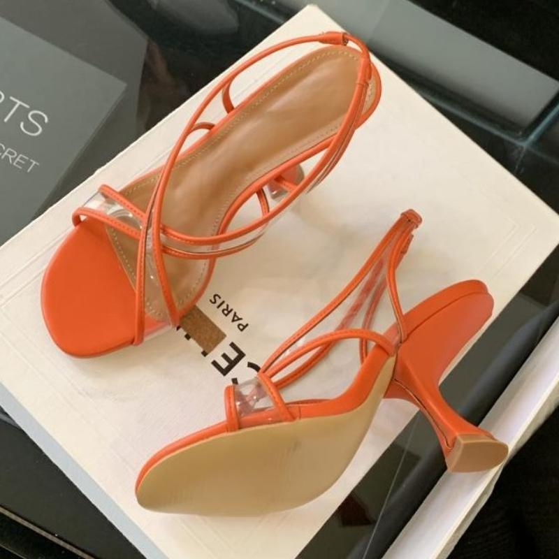 Fashion Fashion Transparent PVC Cross Tied High Heeled Sandals Women Summer Sexy Open Toe Designer Shoes Elegant Banquet Dress Shoes