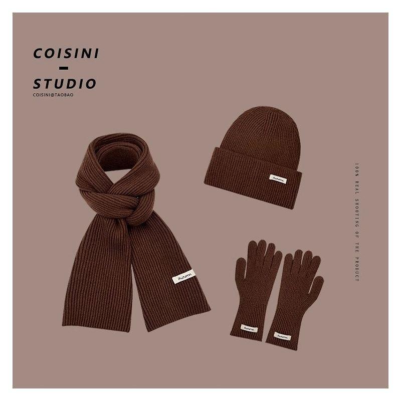 Season fashion new literary and retro knitted wool scarf three-piece set women's warm and cold neck scarf men
