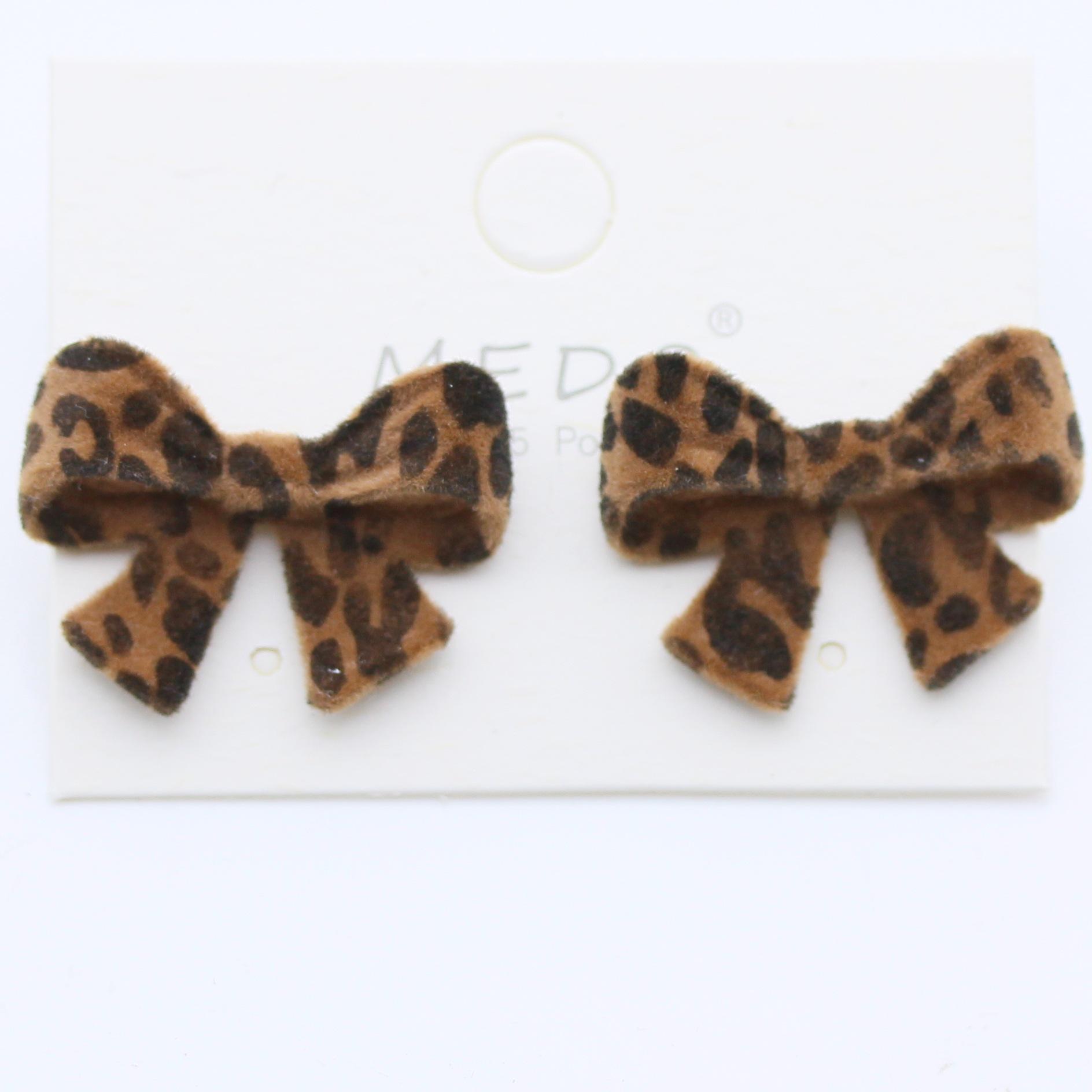 

Flocked Velvet Maillard Vintage Minimalist Earrings: Silver Needle Square, Round, Bow, and Leopard Print Designs