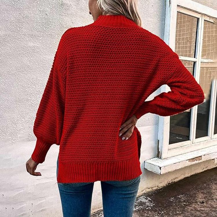 Women Warm Knitted Sweater Round Neck Pullover Jumpers Long Sleeve High Collar Knit Sweaters Tops Outerwear