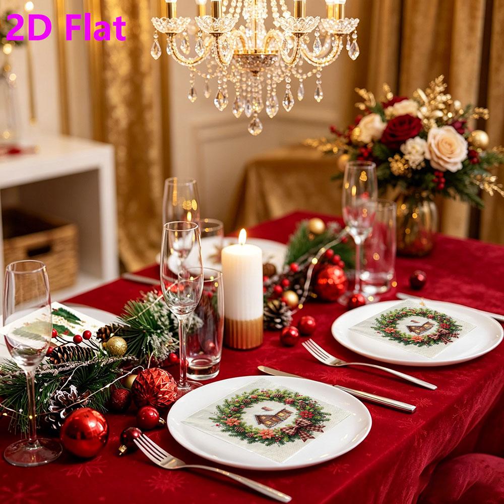 20pcs Disposable Napkins with Christmas Wreath Pattern Print for Wedding,Parties,and Daily Use for Thanksgiving Fall Christmas Table Decoration