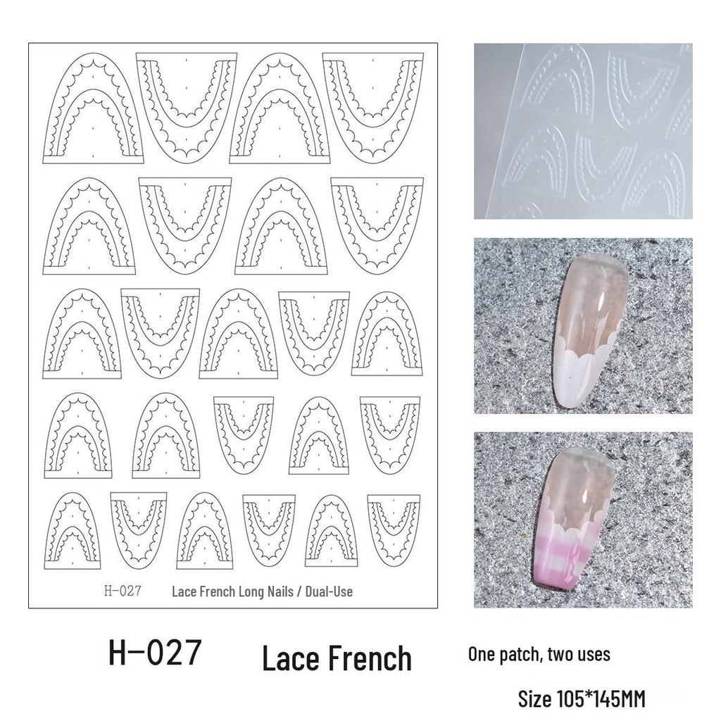 New Lace French Cutout Nail Art Stickers - Adhesive, Non-Lifting Plaid French Press-On Auxiliary Stickers