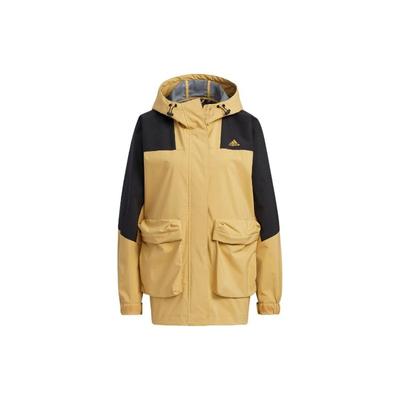 Women's Yellow and Black Colorblock Cargo Hooded Windproof Jacket HM2817