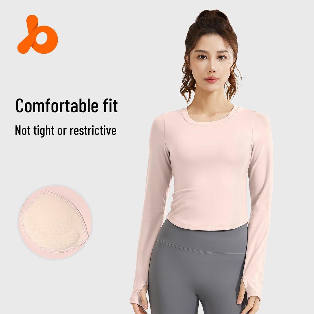 Juyi Hall Women's Long Sleeve Slim Fit Running & Yoga T-shirt with Built-in Bra