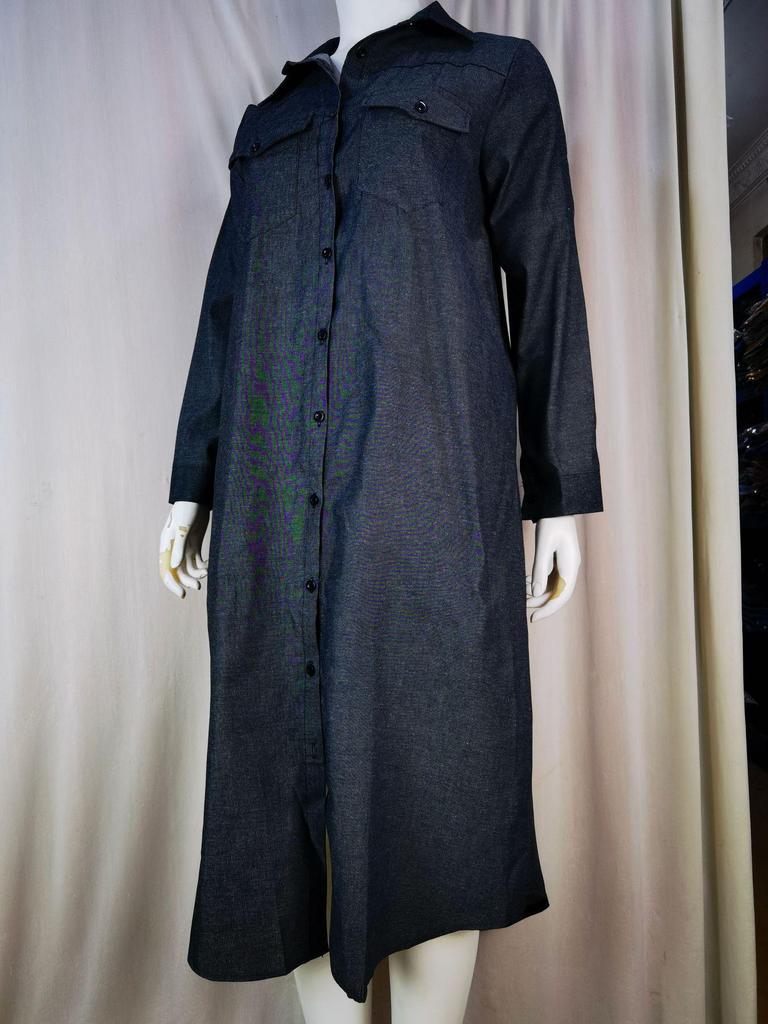 2023 European & American Fashion Denim Long Skirt with Shirt Collar