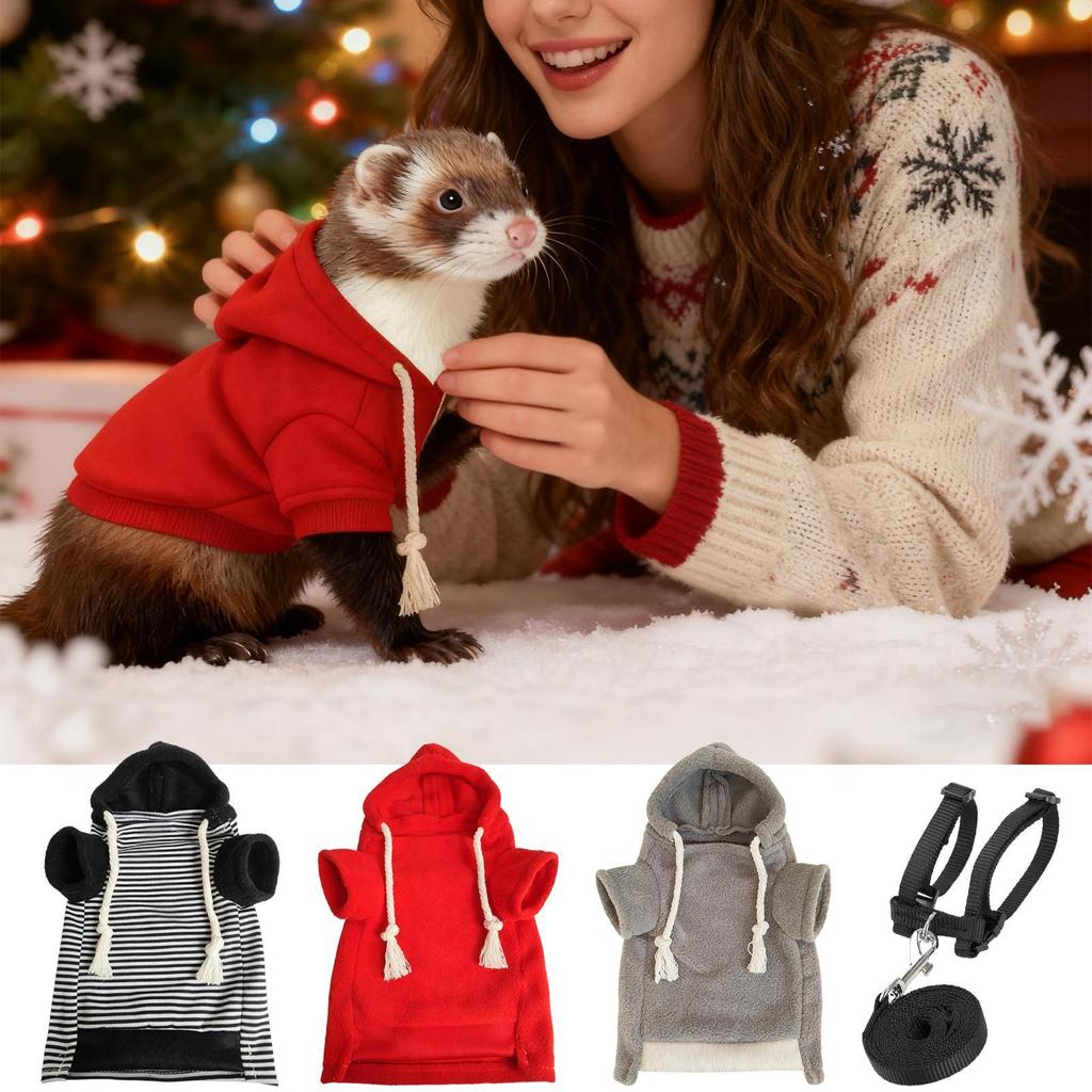 Ferret Hoodie Warm Soft Hamster Outfits With Harness Small Animal Ferret Sweater For Bunny Squirrels Chinchilla Chihuahua Pet