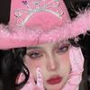 Pink Crown Western Cowgirl Hat Women Girls Tiara Feather Felt Sequin Cowboy Cap Costume Party Jazz Caps Halloween Cosplay Props