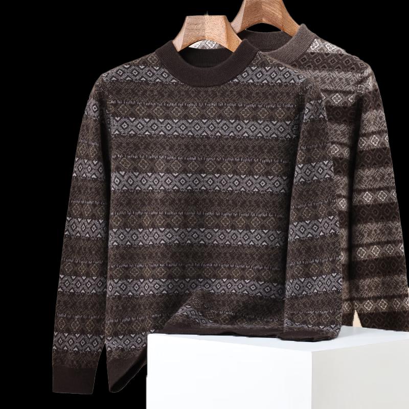 Hengyuanxiang Men's 100% Wool Round Neck Pullover Sweater