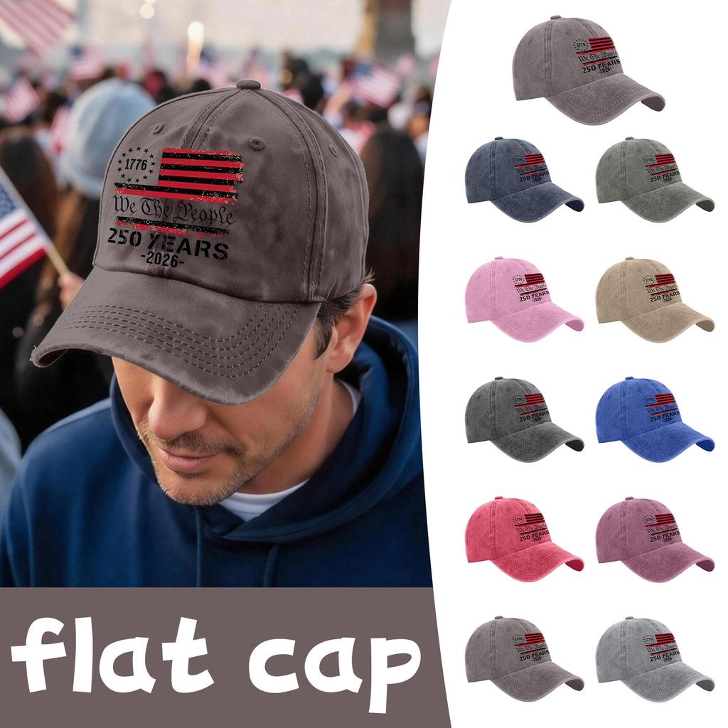Adjustable Vintage Baseball Cap with Embroidered 1776 We The People 250 Years 2026 Flag Print Distressed Style Hat for Adults