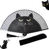 GHDVOP Folding Fan, Cute Cat Pattern, Hand-Painted, Stylish Black Cat Folding Fan, Silk Cat Fan, Dec