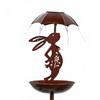 Bird Feeder with Solar Light Outdoor Decorative Garden Decor Wrought Iron Rabbit Holding Umbrella Anti-Rust Bird Feeder Stake for Yard Lawn Patio