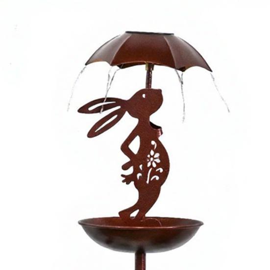 Bird Feeder with Solar Light Outdoor Decorative Garden Decor Wrought Iron Rabbit Holding Umbrella Anti-Rust Bird Feeder Stake for Yard Lawn Patio