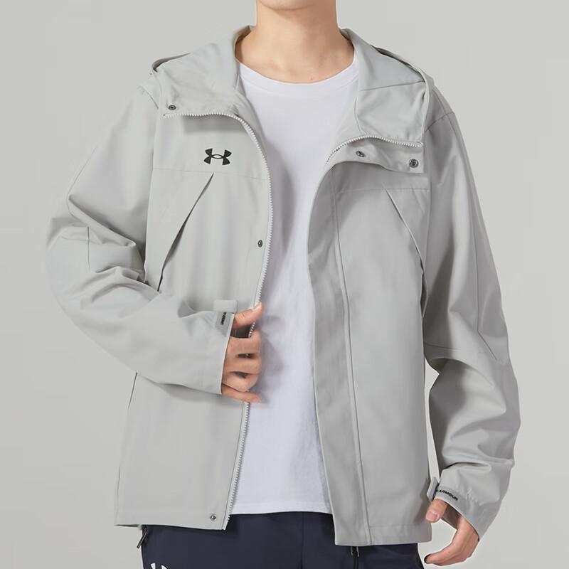 Under Armour Solid Logo Outdoor Training Running Fitness Woven Hooded Jacket Men Jacket Light-Gray 23600401-009