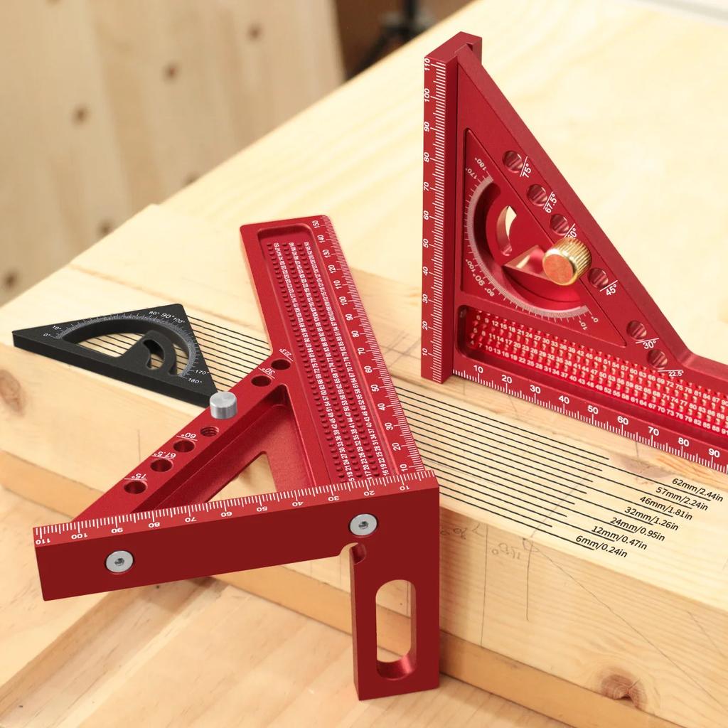 2-in-1 Carpentry Set Square and Small Triangle Ruler Combination Set - 3D Multi-Angle Framing Square Protractor Rafter Square