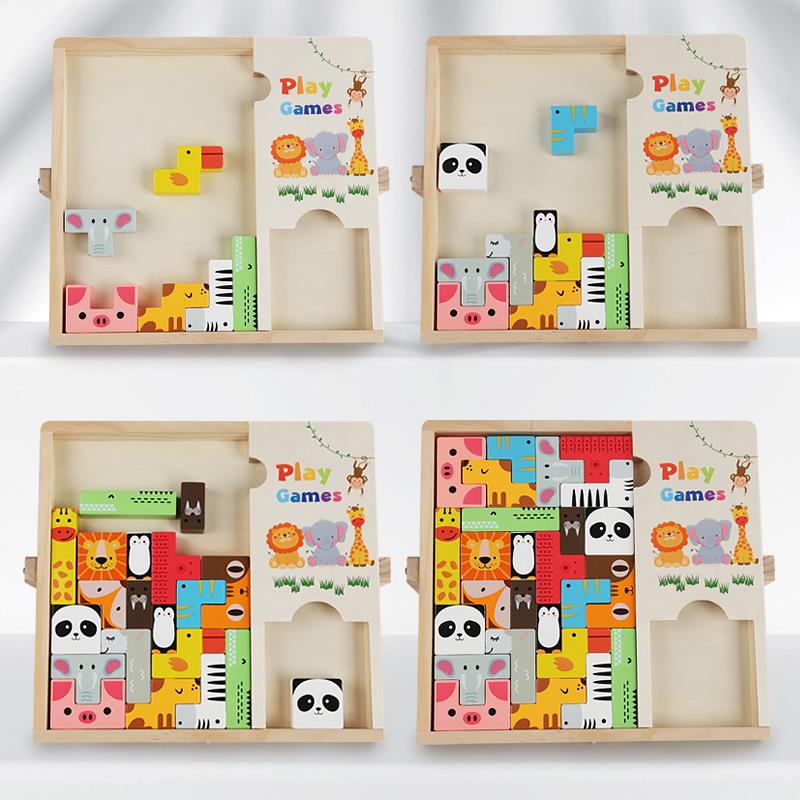 Kids' Enlightenment 3D Wooden Puzzle Blocks - Tetris Style Educational Toy