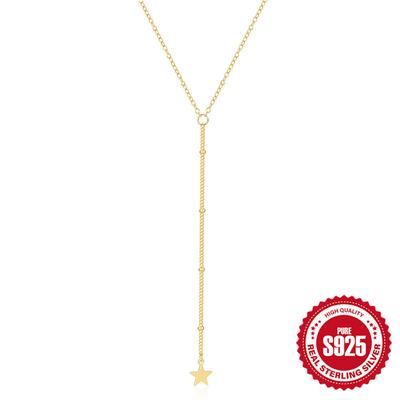 Minimalist Round Bead Long Fringed Pentagram Necklace Female Sexy Cold Wind Collarbone Chain Design Sense Y-Shaped Chain