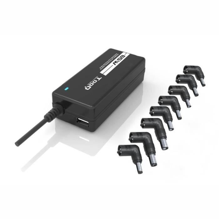 Chargeur universel - TooQ - 65W - 1xUSB - 8 connecteurs - Noir