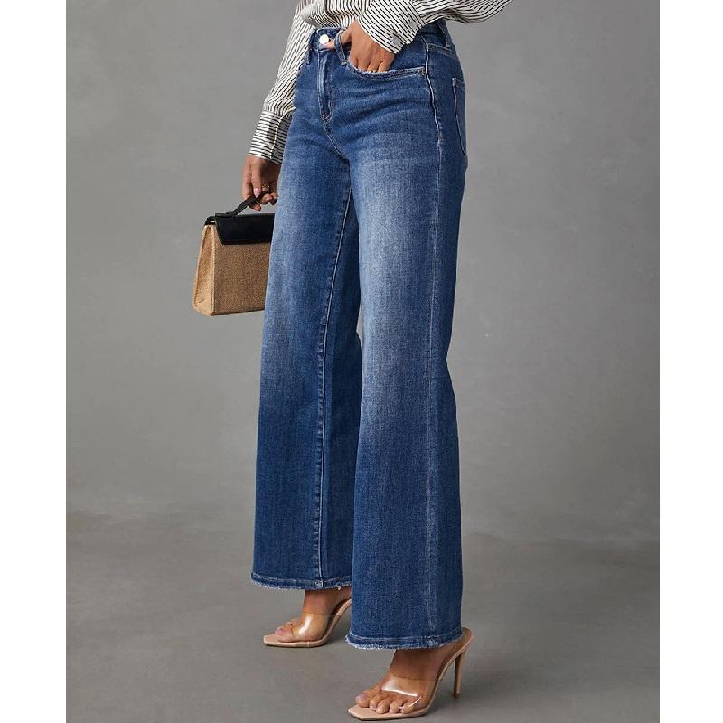 Kadın Yüksek Esnek Denim Kot Bayan Günlük Düz Pantolon Tam Boy Pantolon Pantalones de mujer